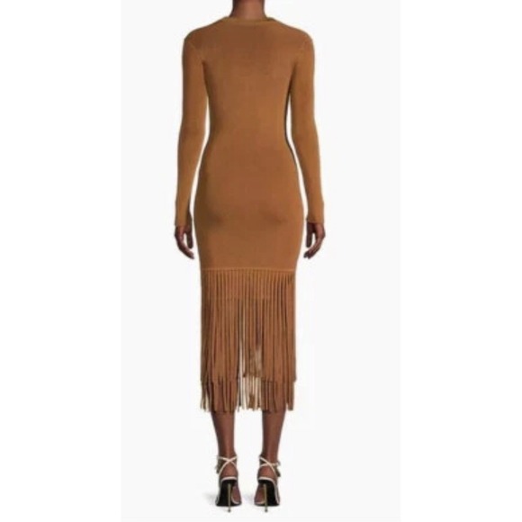 Toccin Mila Fringe Long Sleeve Midi Dress Size XS Bronze Knit Anthropologie NWT - Picture 3 of 12